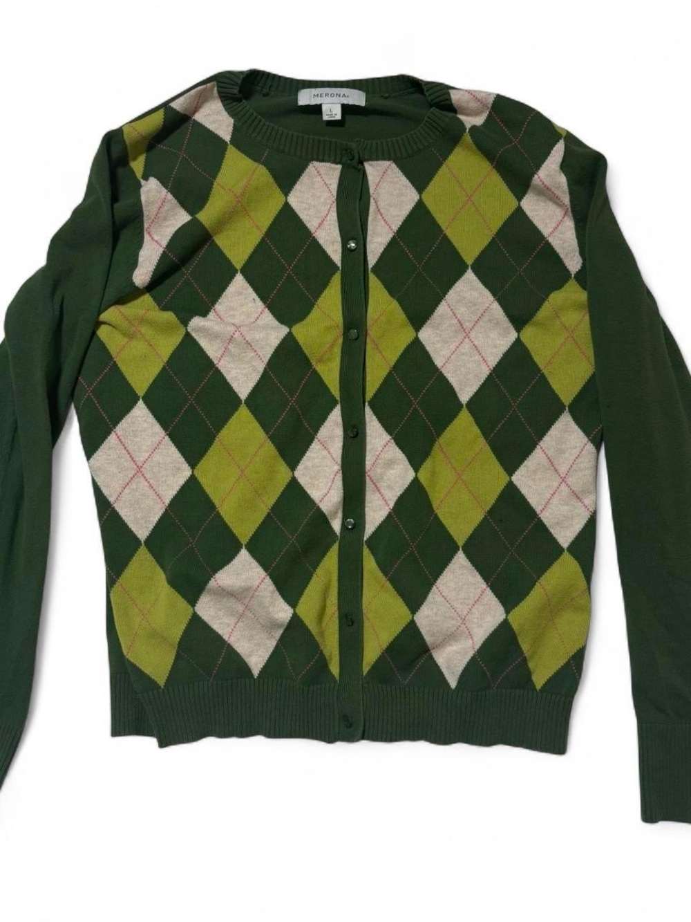 Merona Green Argyle Button-Front Cardigan Sweater